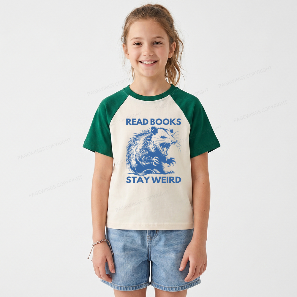 Pagewings Read Books Stay Weird Kids Raglan T-shirt 