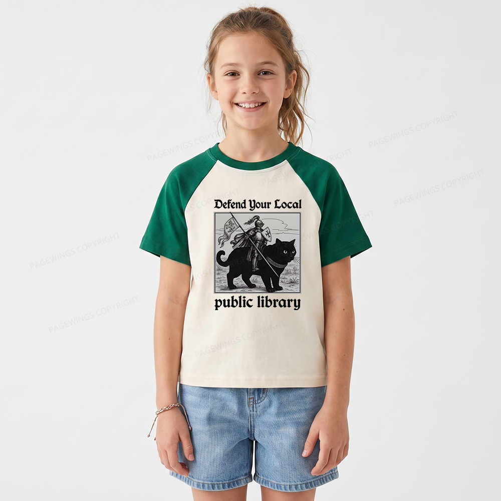 Pagewings Defend Your Local public library Kids Raglan T-shirt 