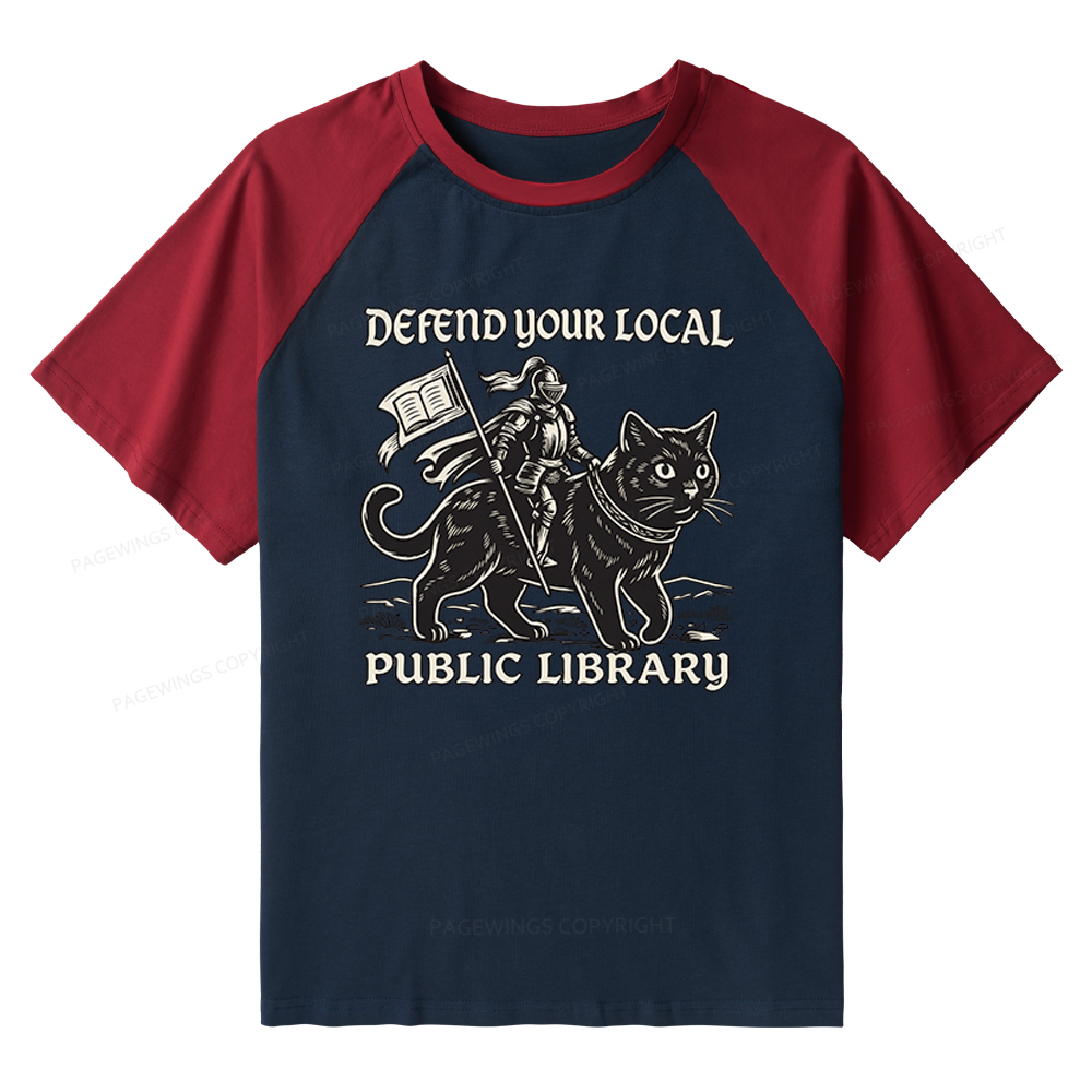 Pagewings Defend Your Local Public Library Raglan T-shirt