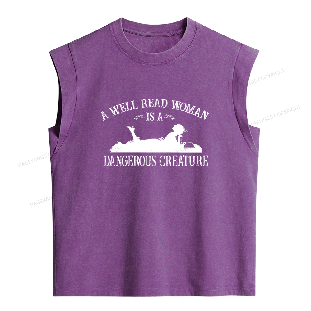 Pagewings A Well Read Woman Is a Dangerous Creature Women's Washed Tank Top