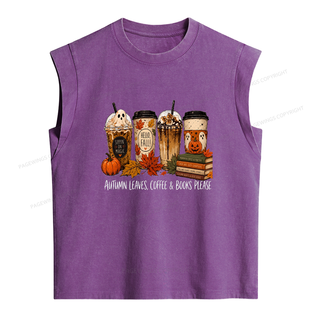 Pagewings Halloween Coffee Books Women's Washed Tank Top