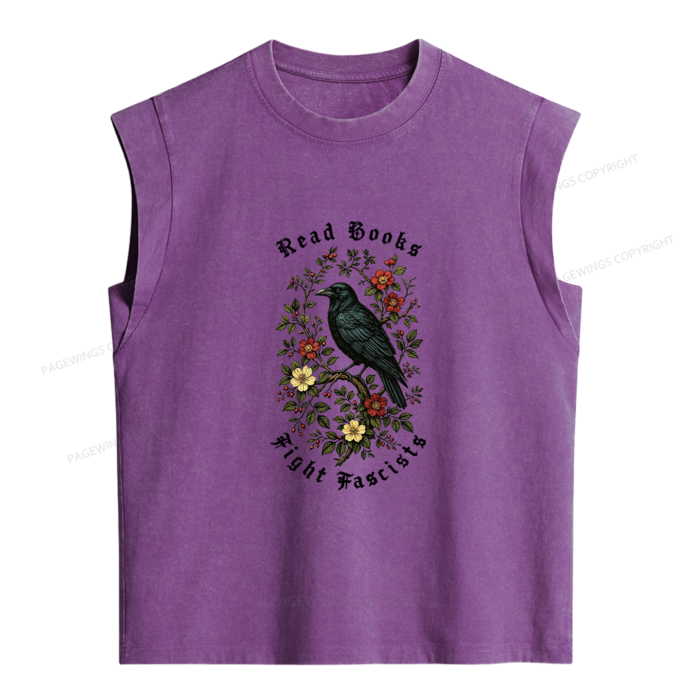 Pagewings Read Books Fight Fascists Women's Washed Tank Top