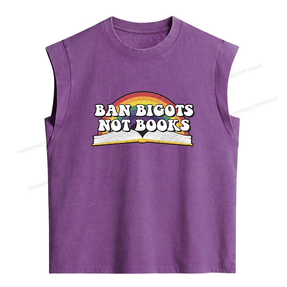 Pagewings Ban Bigots Not Books Women's Washed Tank Top