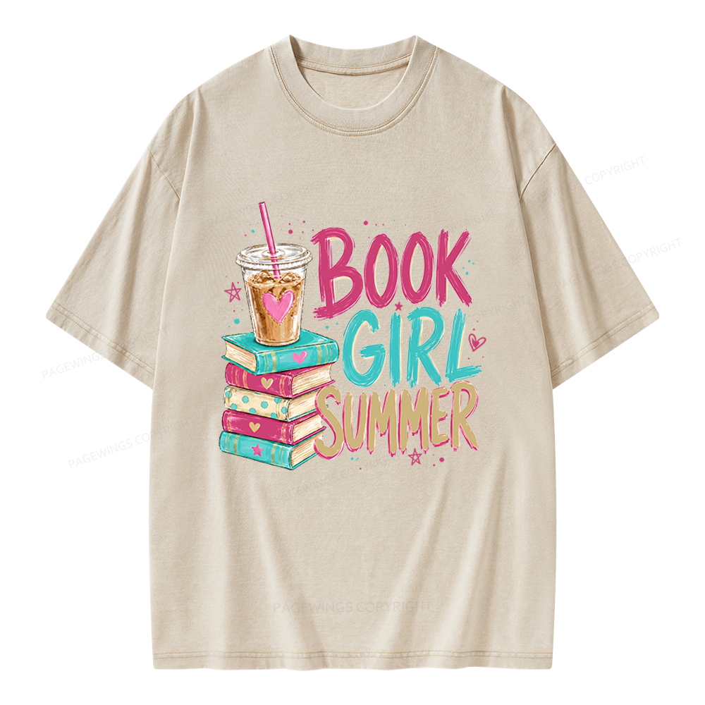 Pagewings Book Girl Summer Unisex Washed T-shirt