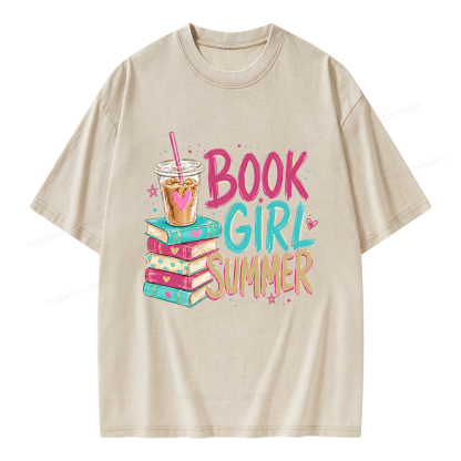 Pagewings Book Girl Summer Unisex Washed T-shirt
