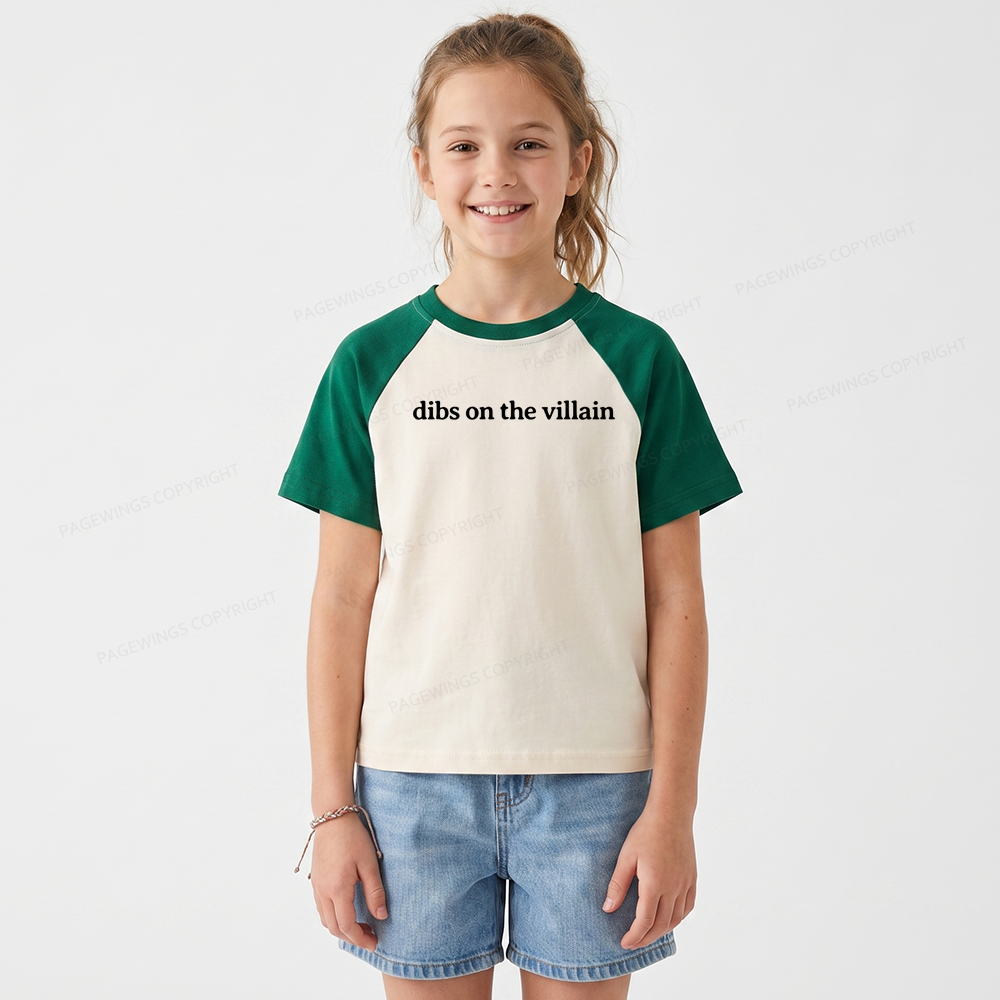 Pagewings Dibs On The Villain Kids Raglan T-shirt 