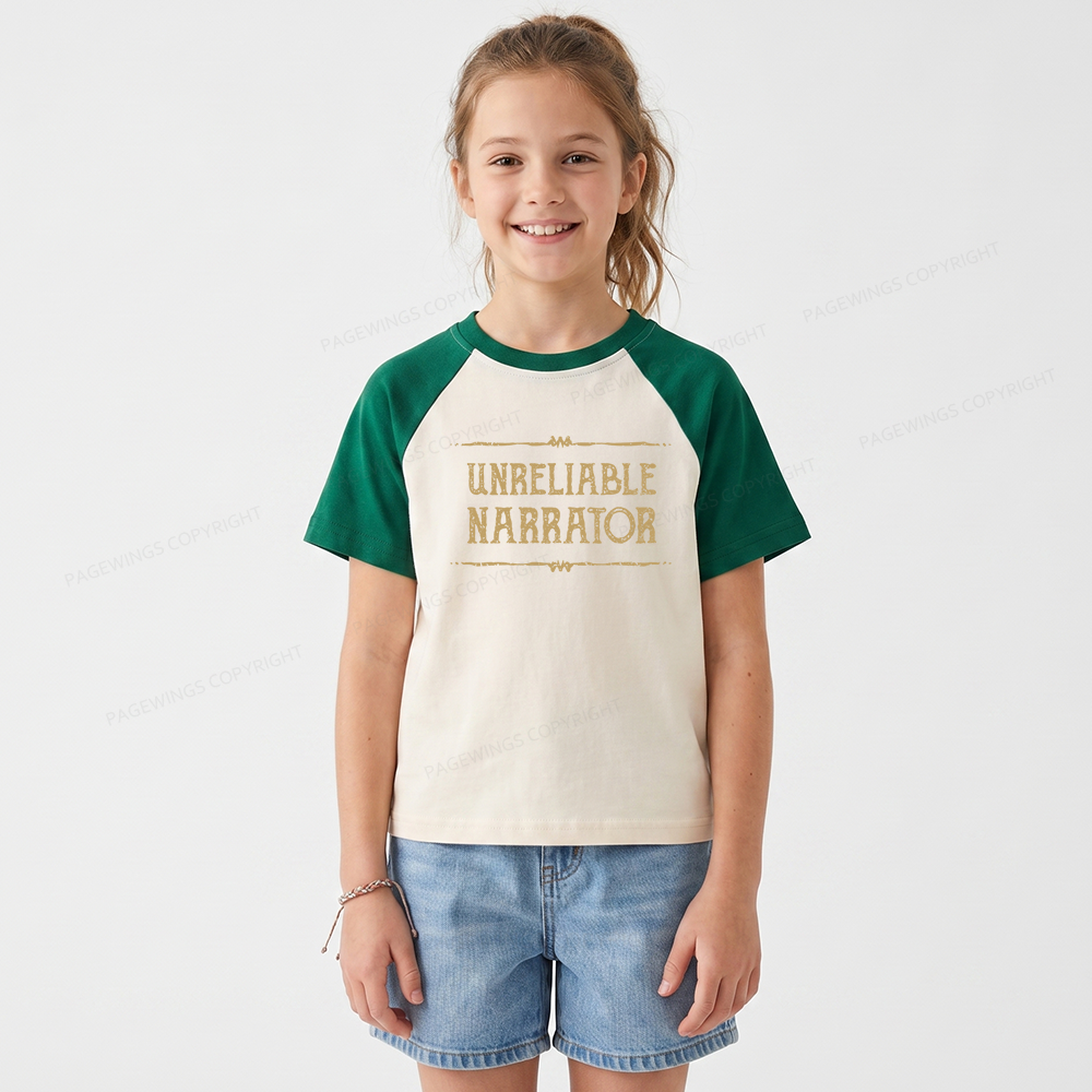 Pagewings Unreliable Narrator Kids Raglan T-shirt 