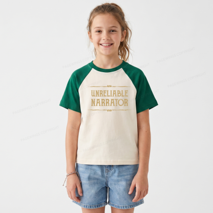 Pagewings Unreliable Narrator Kids Raglan T-shirt 