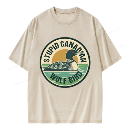Pagewings Stupid Canadian Wolf Bird Unisex Washed T-shirt