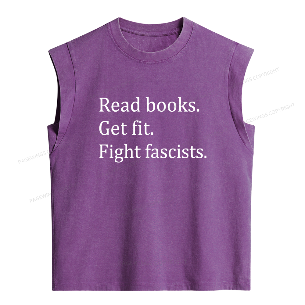 Pagewings Read Books Get Fit Fight Fascists Women's Washed Tank Top