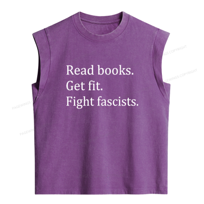 Pagewings Read Books Get Fit Fight Fascists Women's Washed Tank Top