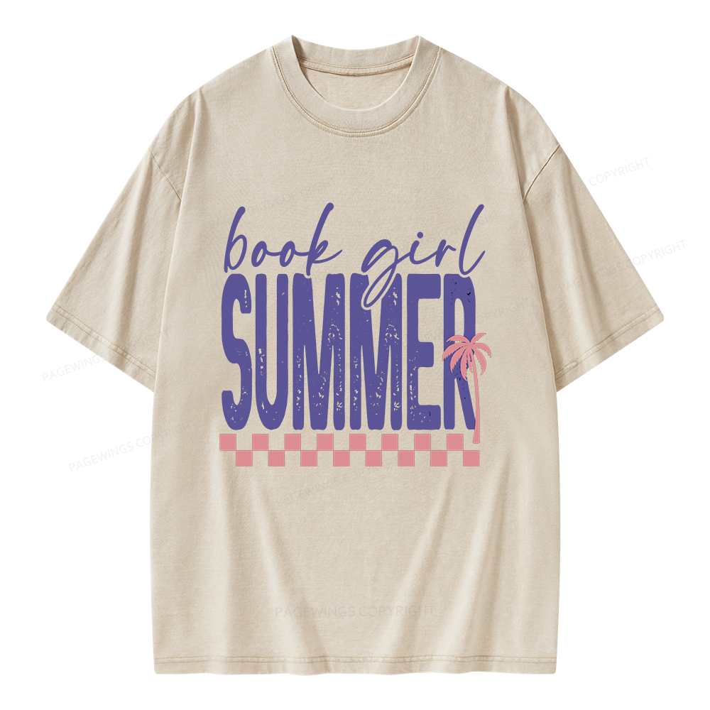 Pagewings Book Girl Summer Unisex Washed T-shirt