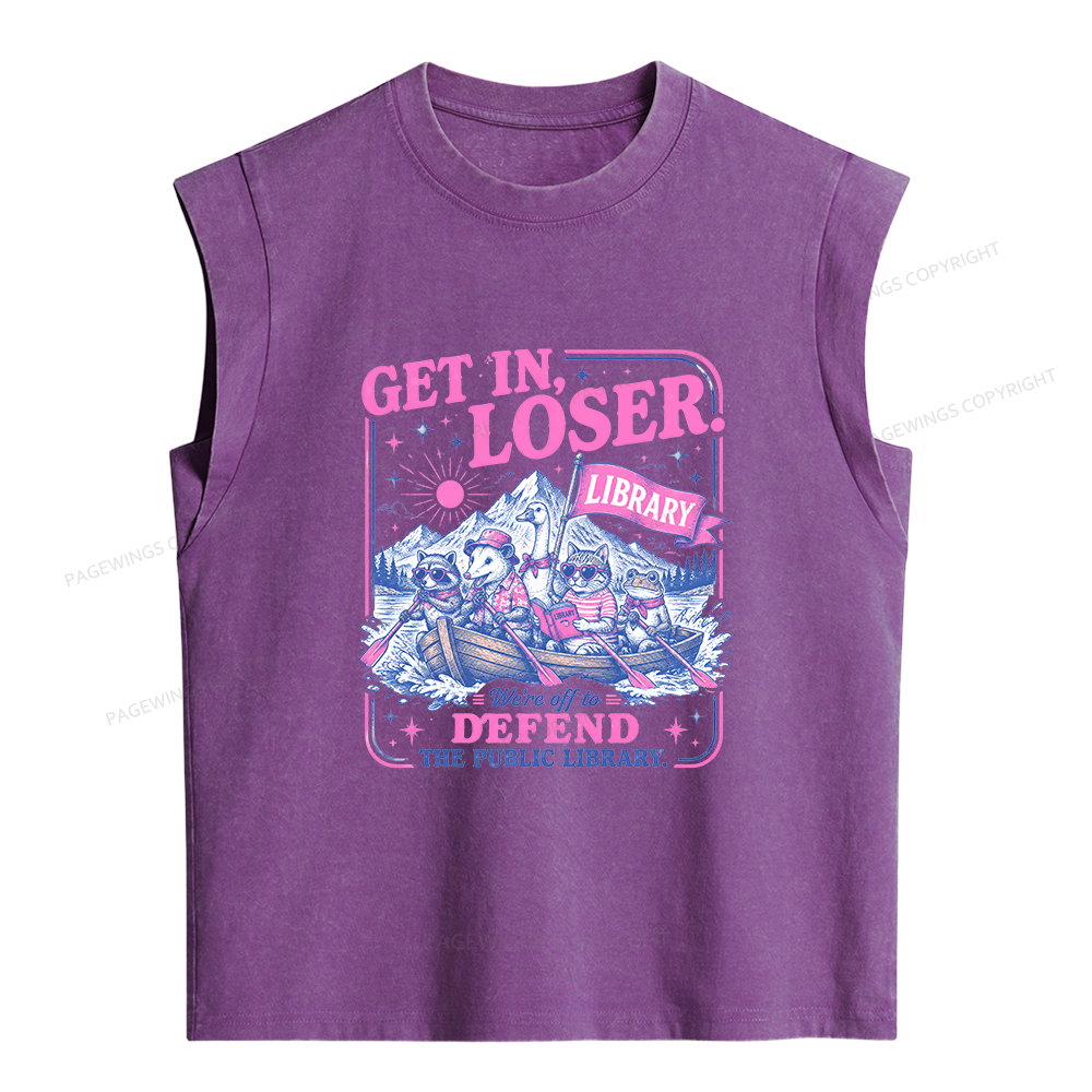 Pagewings We’re Off To Defend The Public Library Women's Washed Tank Top