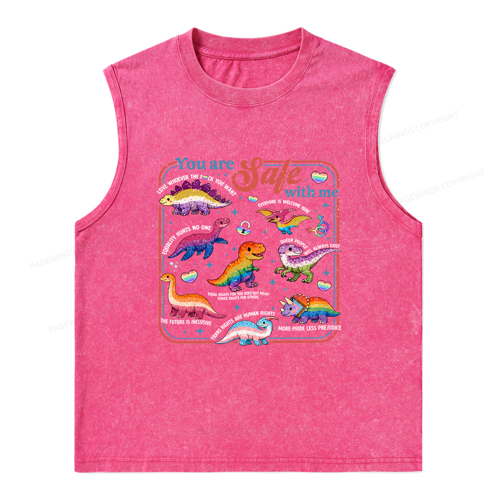 Pagewings Dinosaur Rainbow Unisex Washed Tank Top