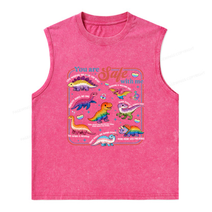 Pagewings Dinosaur Rainbow Unisex Washed Tank Top