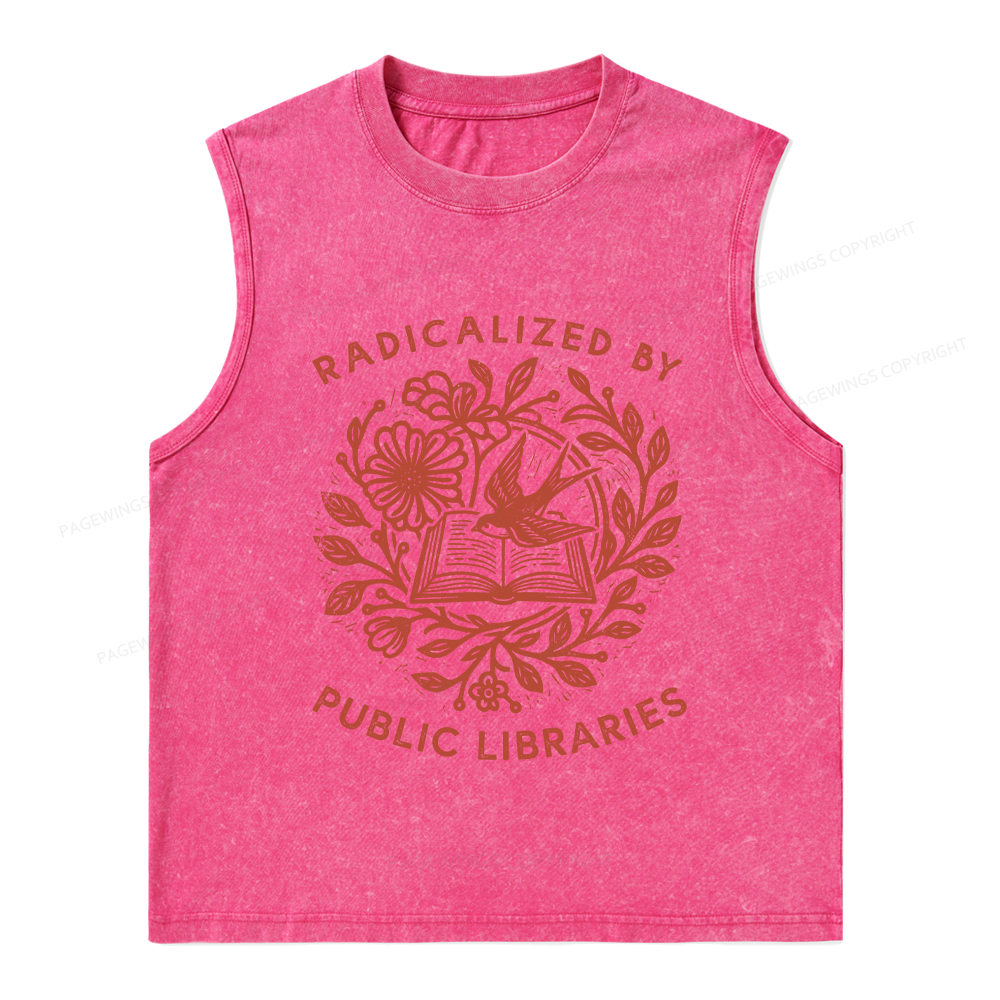 Pagewings Radicalized By Public Libraries Unisex Washed Tank Top