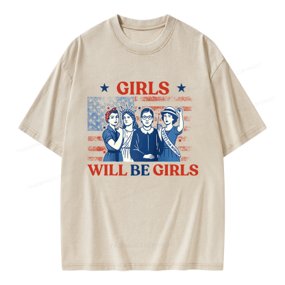 Pagewings Girls Will be Girls Unisex Washed T-shirt