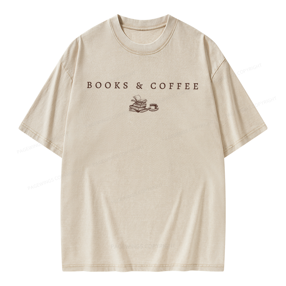 Pagewings Books and Coffee Unisex Washed T-shirt
