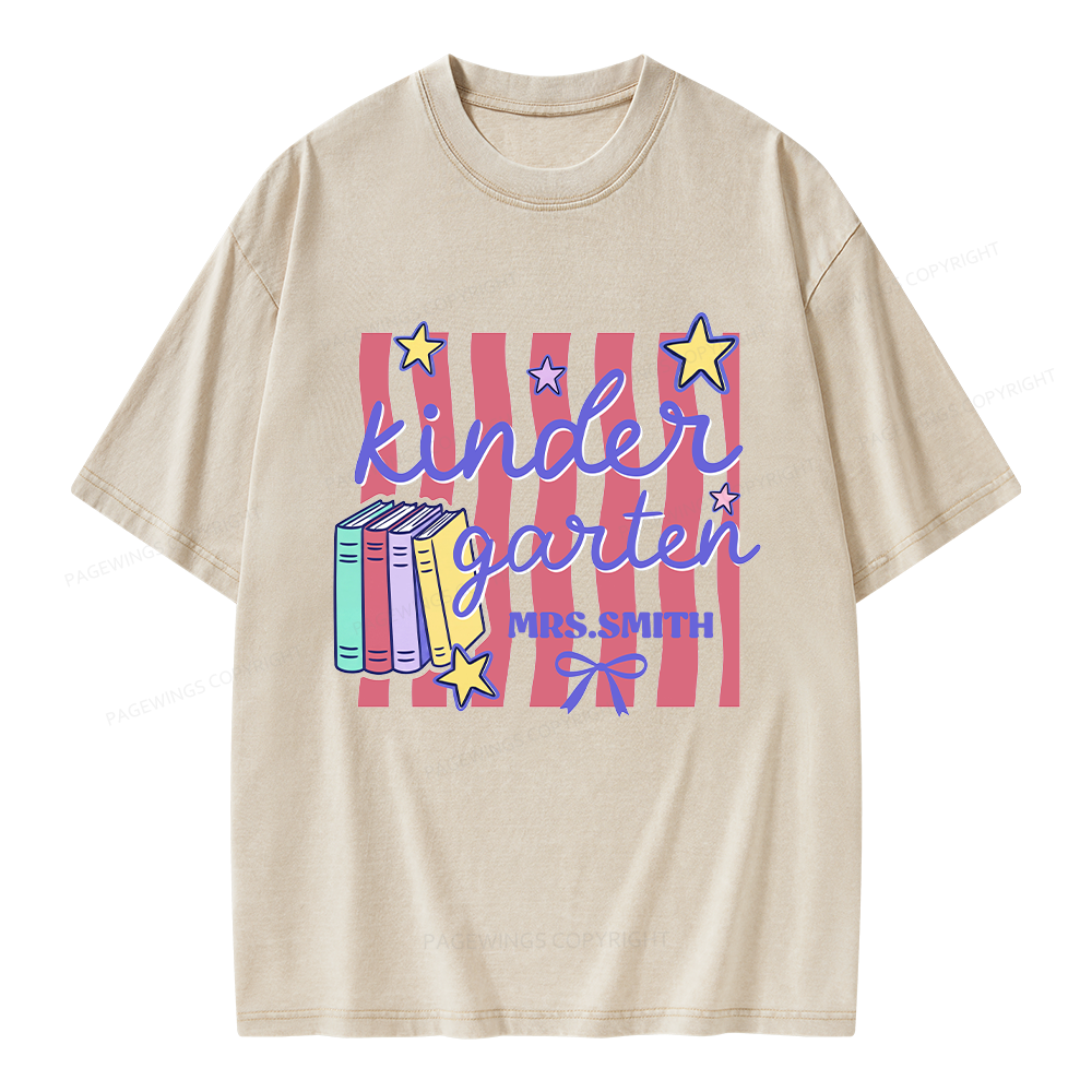 Pagewings Personalized Kindergarten Teacher Unisex Washed T-shirt