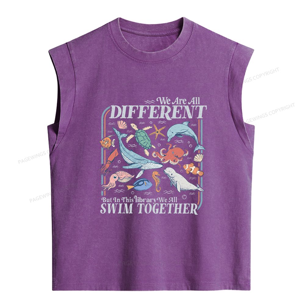Pagewings We All Swim Together Women's Washed Tank Top