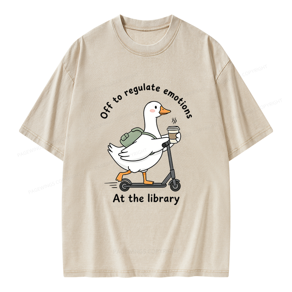 Pagewings Off To Regulate Emotions At The Library Unisex Washed T-shirt