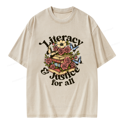 Pagewings Literacy and Justice for All Unisex Washed T-shirt