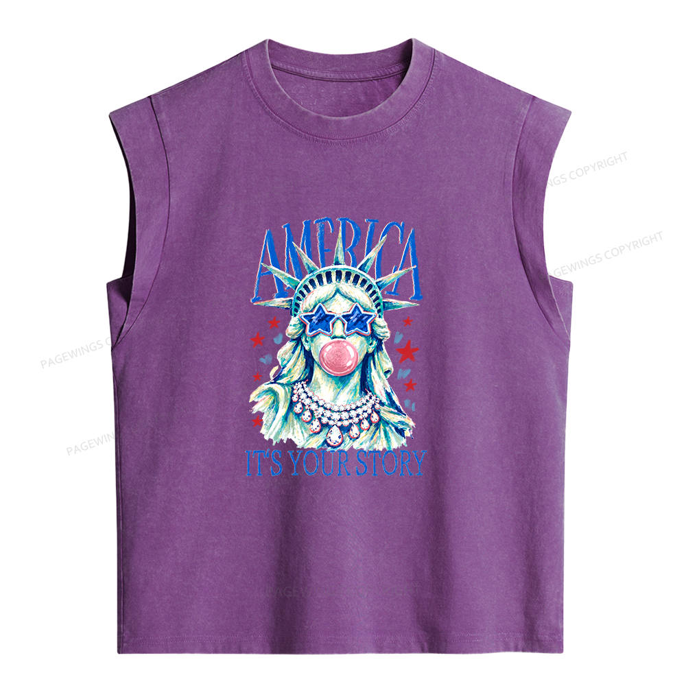 Pagewings America Statue of Liberty Women's Washed Tank Top