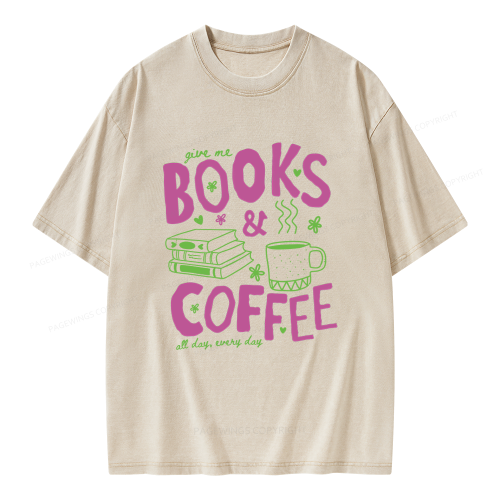Pagewings Books and Coffee Unisex Washed T-shirt