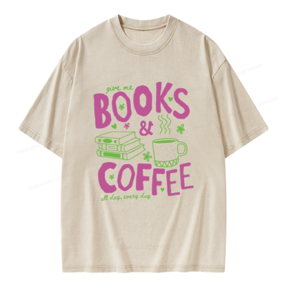 Pagewings Books and Coffee Unisex Washed T-shirt