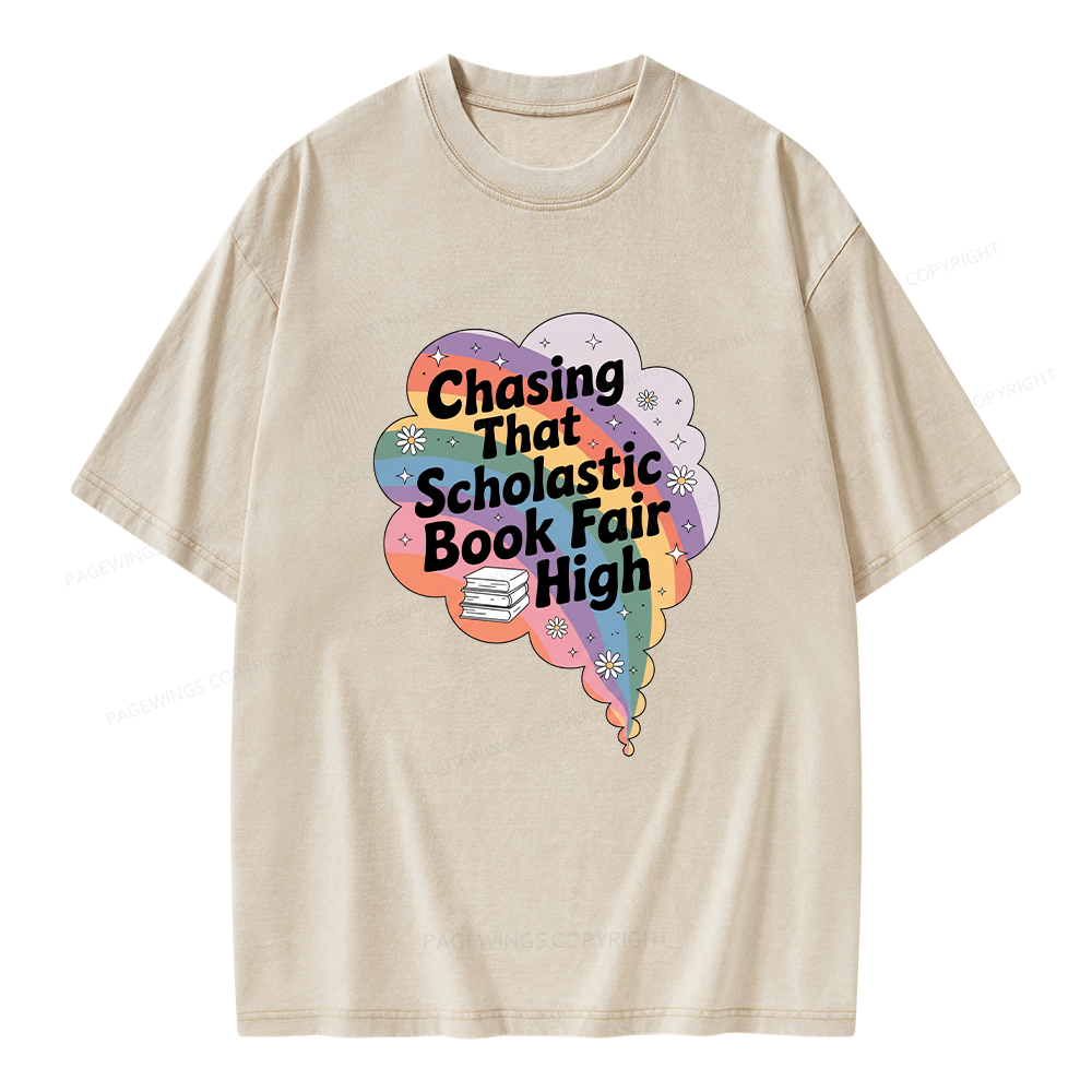 Pagewings Chasing That Scholastic Book Fair High Unisex Washed T-shirt