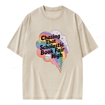 Pagewings Chasing That Scholastic Book Fair High Unisex Washed T-shirt
