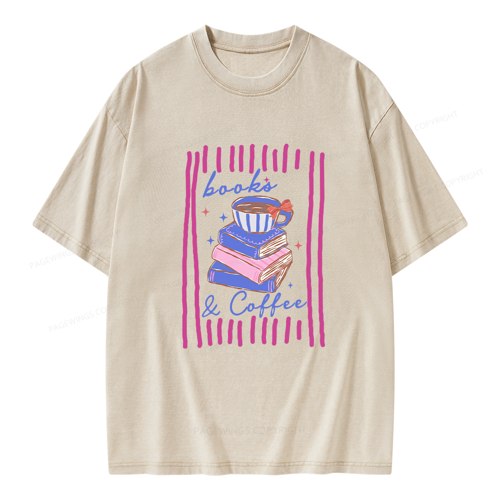 Pagewings Books and Coffee Unisex Washed T-shirt