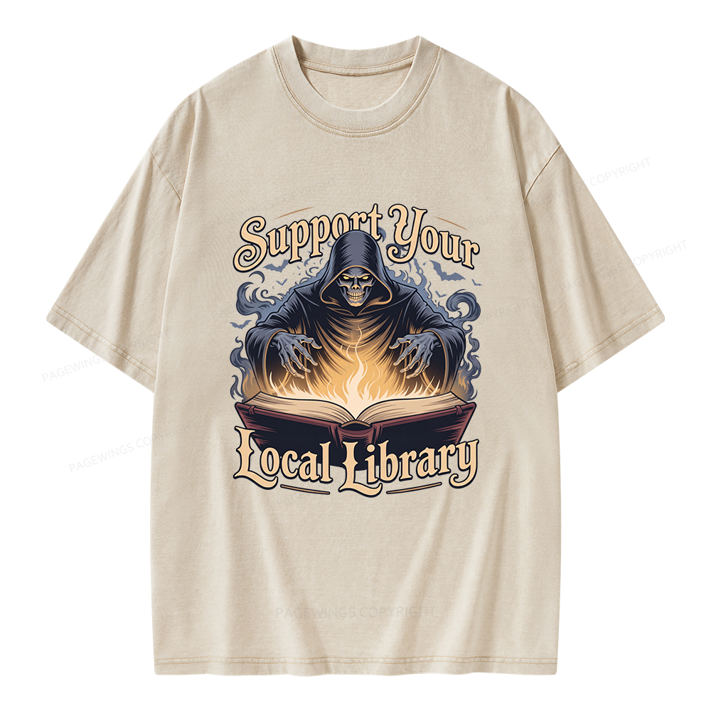 Pagewing Support Your Local Library Unisex Washed T-shirt