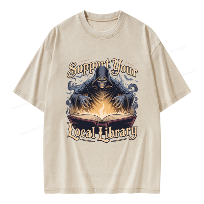Pagewing Support Your Local Library Unisex Washed T-shirt