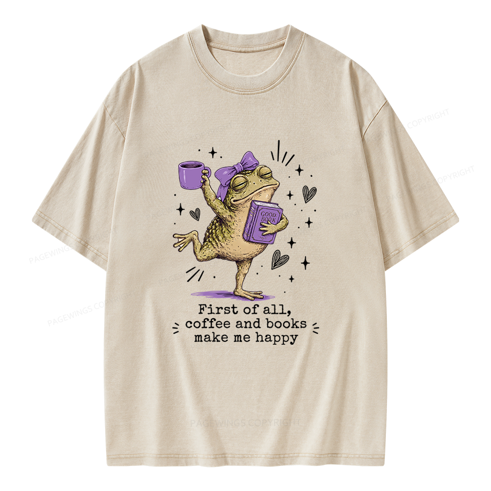 Pagewing Coffee and Books Make Me Happy Unisex Washed T-shirt
