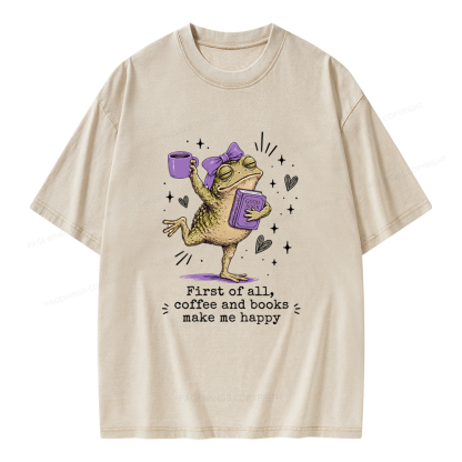 Pagewing Coffee and Books Make Me Happy Unisex Washed T-shirt