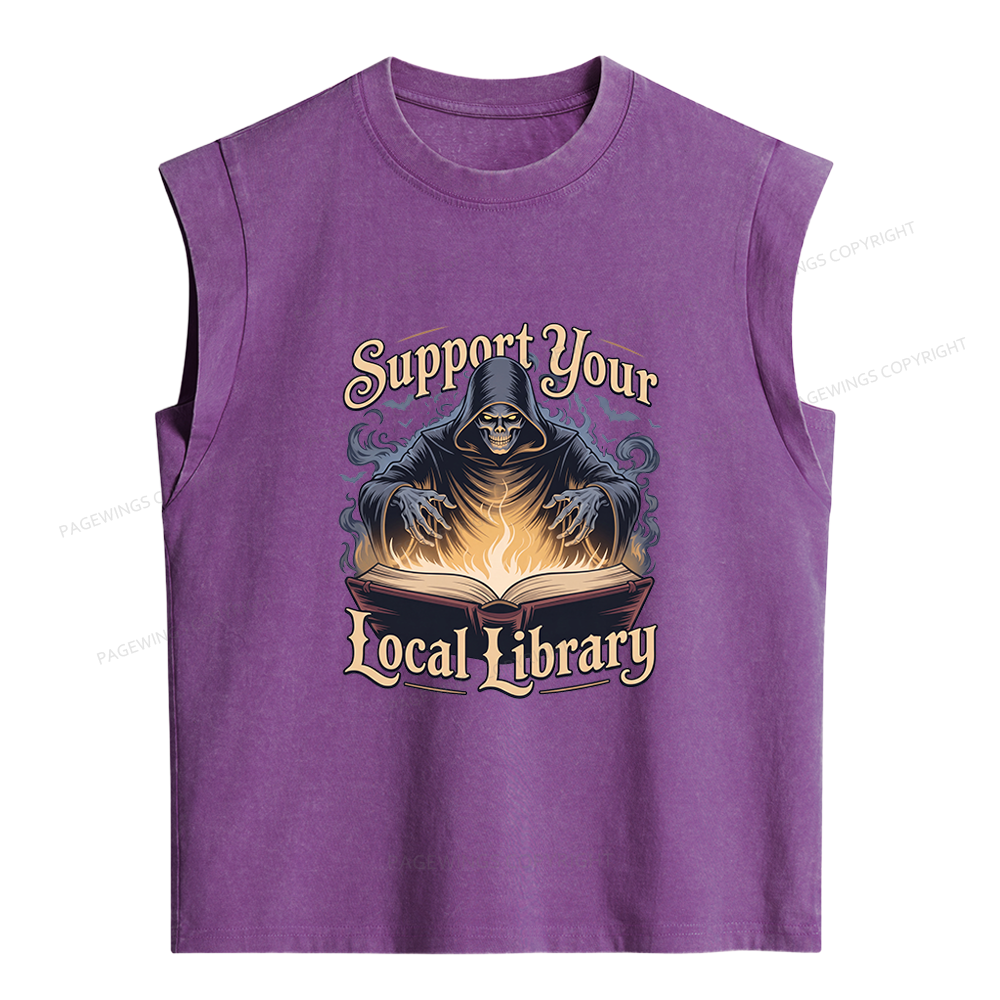 Pagewing Support Your Local Library Sticker Women's Washed Tank Top