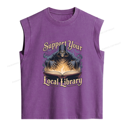 Pagewing Support Your Local Library Sticker Women's Washed Tank Top
