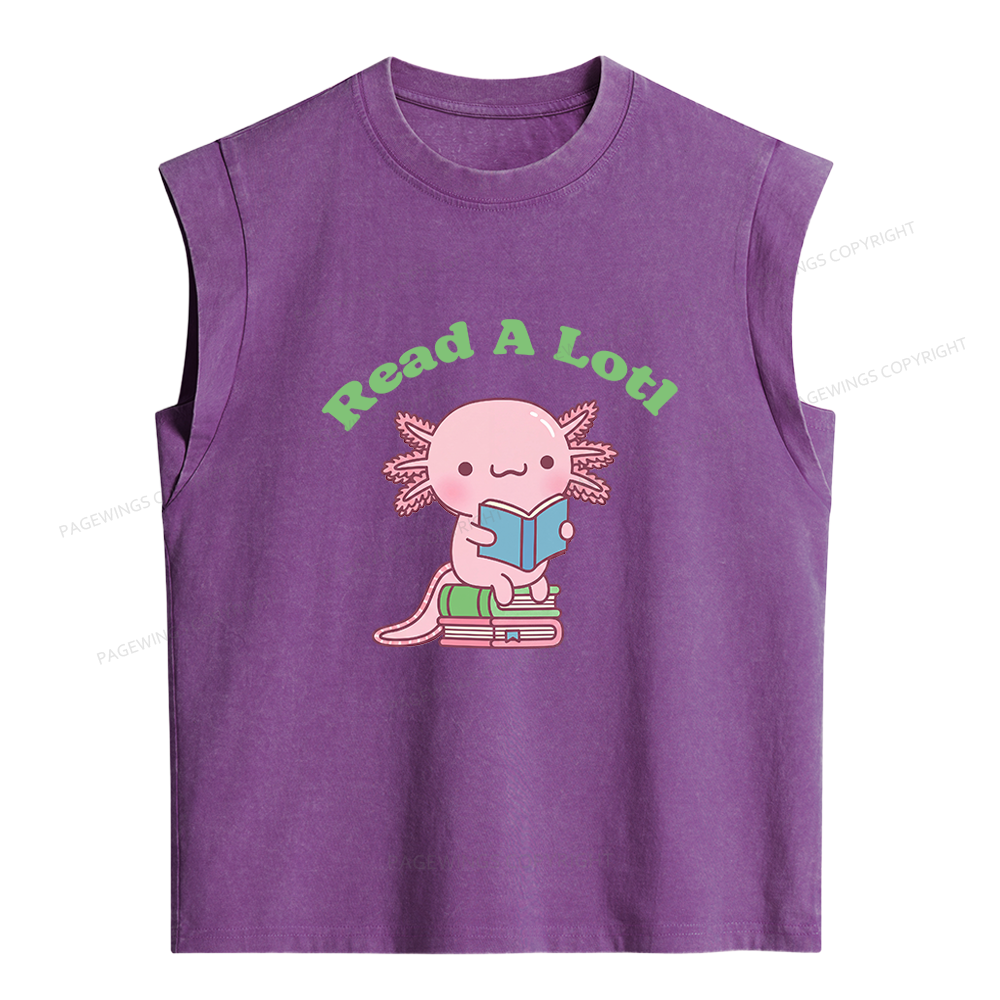 Pagewing Cute Read A Lotl Like An Axolotl Book Lover Women's Washed Tank Top
