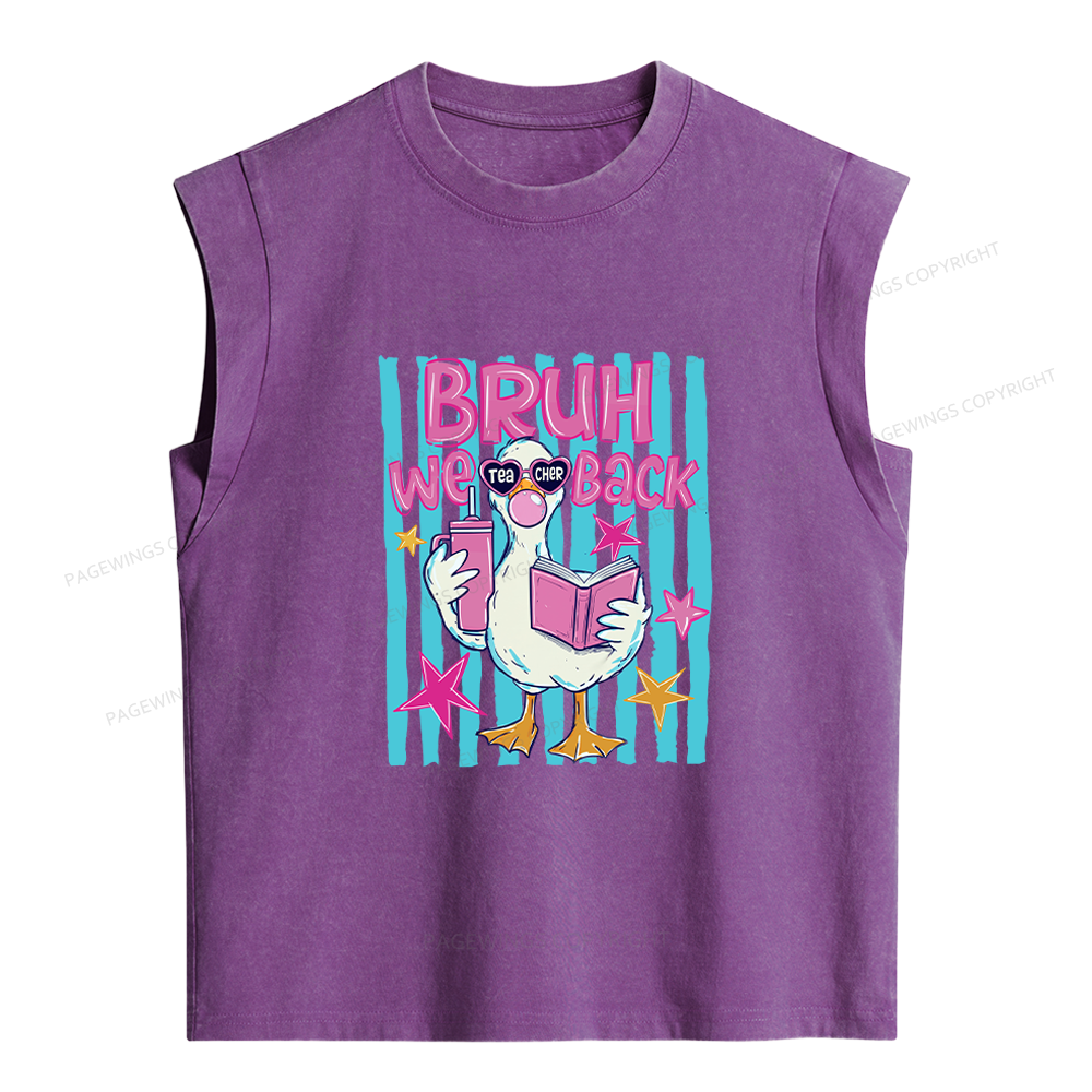 Pagewing Bruh We Back Teacher  Women's Washed Tank Top