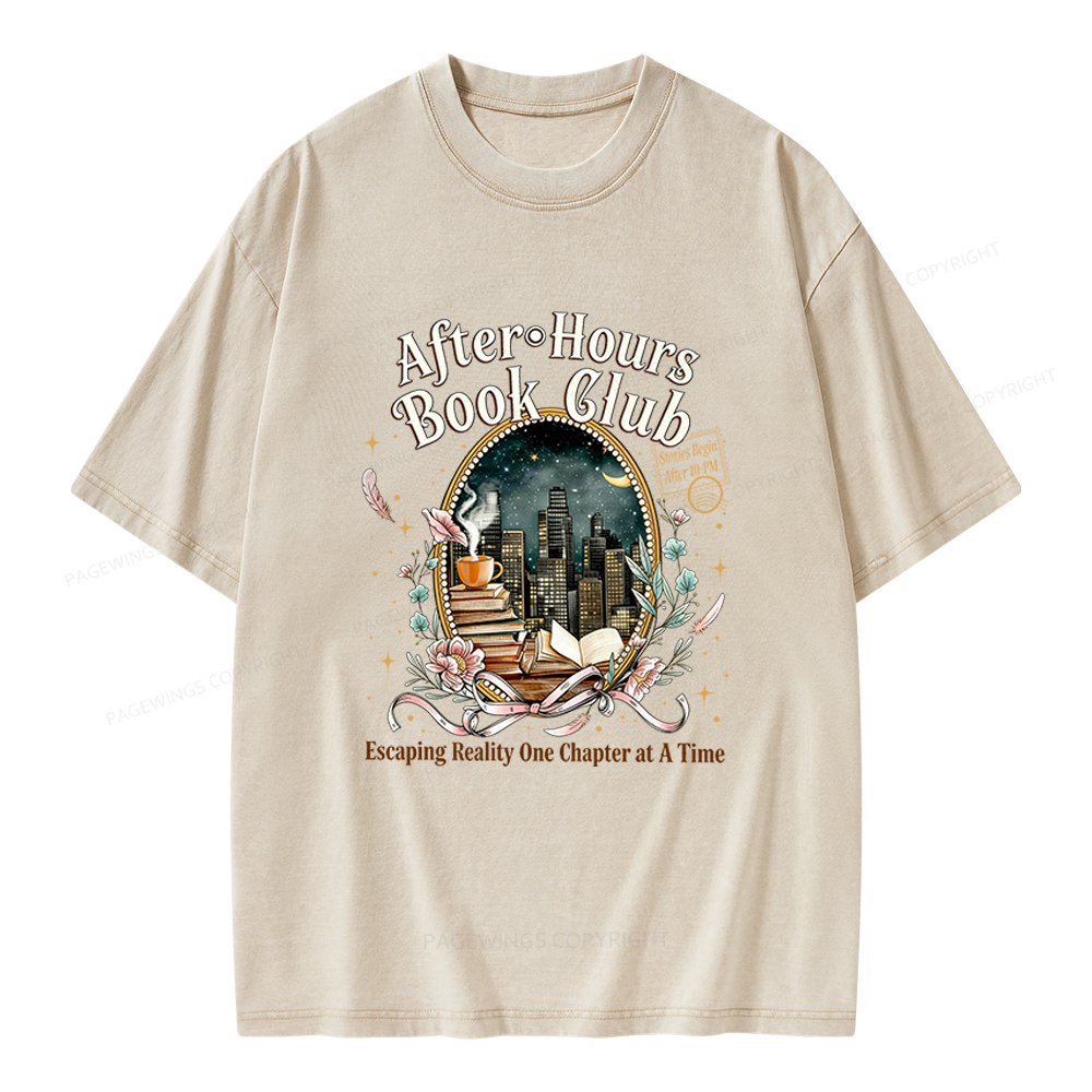 Pagewings After‑Hours Book Club Unisex Washed T-shirt