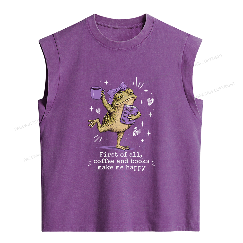 Pagewing Coffee And Books Make Me Happy Women's Washed Tank Top