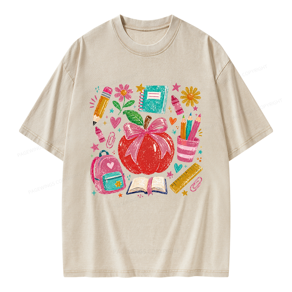 Pagewing Trendy Back to School Unisex Washed T-shirt