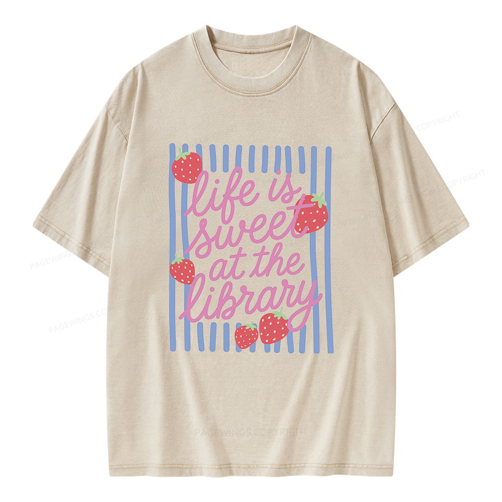 Pagewing Librarian Strawberries Unisex Washed T-shirt