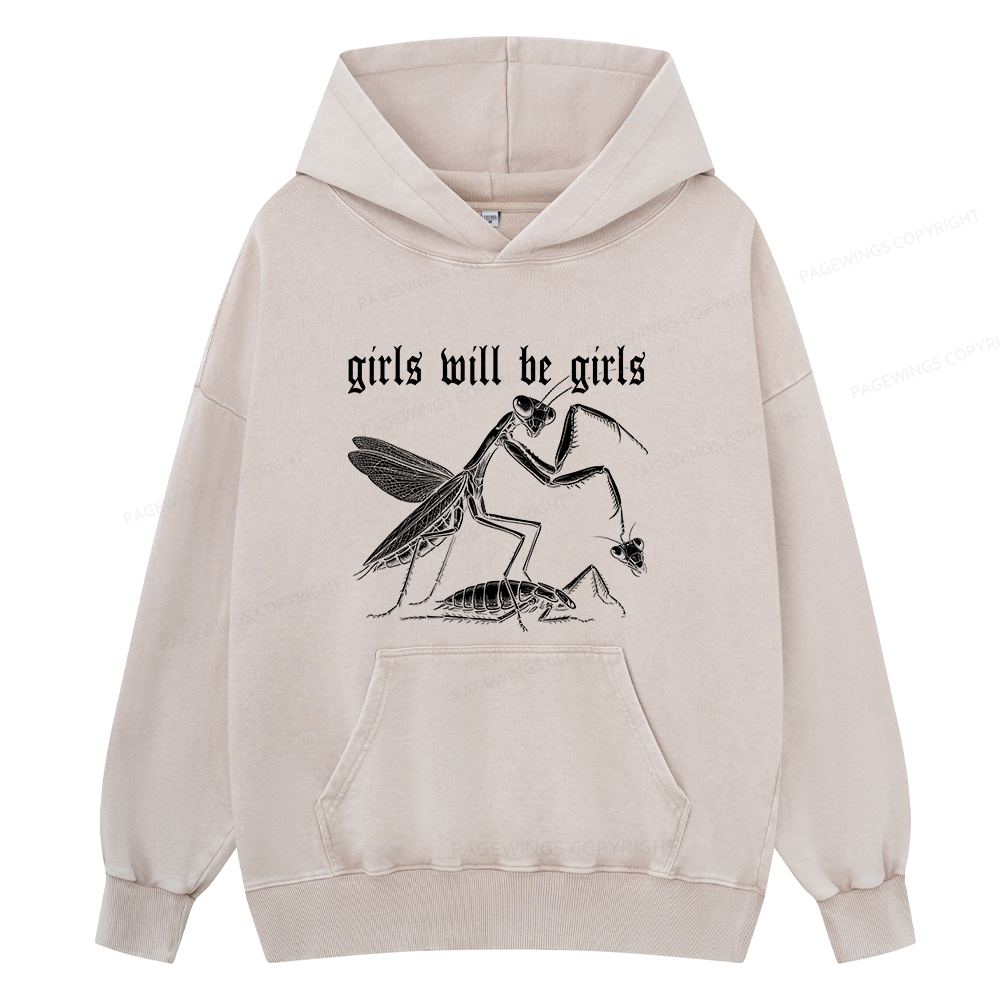 Pagewings Girls Will Be Girls Unisex Washed Hoodie