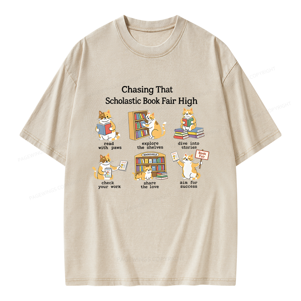 Pagewing Chasing That Scholastic Book Fair High Unisex Washed T-shirt
