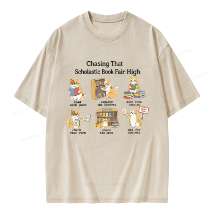 Pagewing Chasing That Scholastic Book Fair High Unisex Washed T-shirt