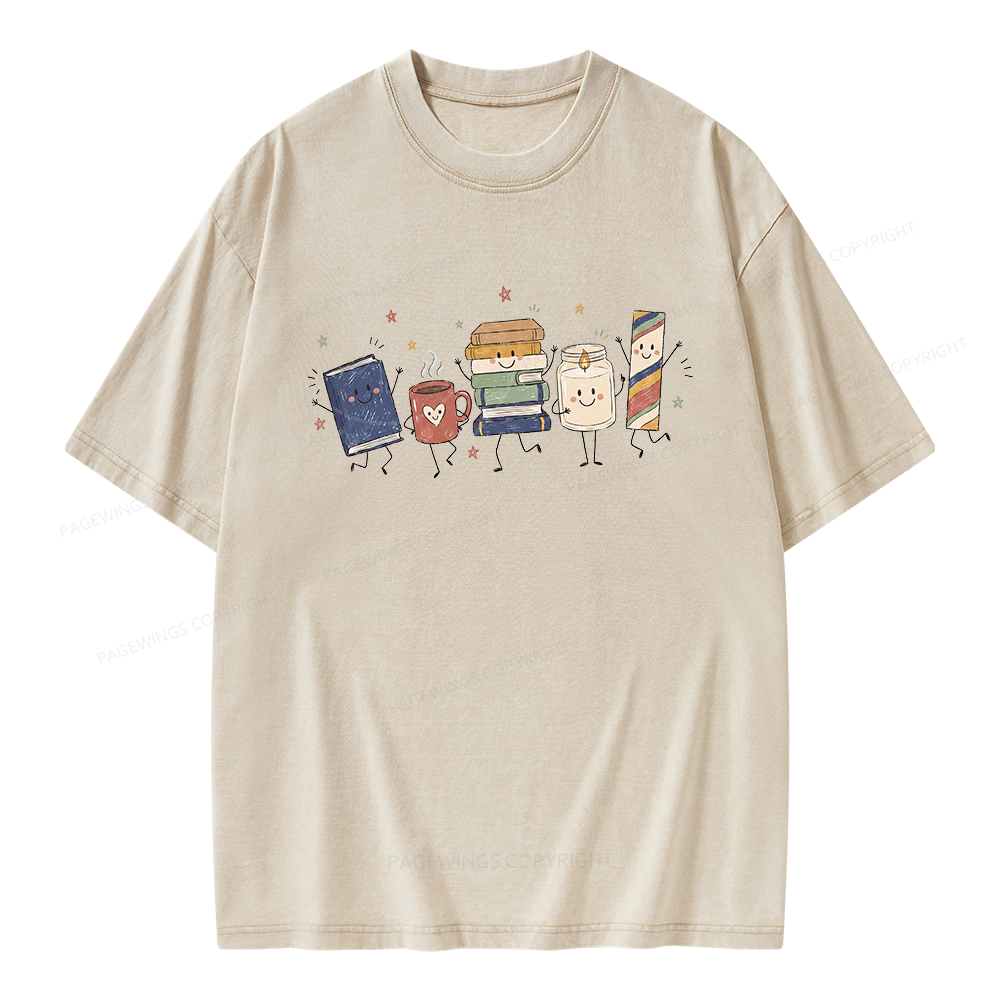 Pagewing Reading Doodle Unisex Washed T-shirt