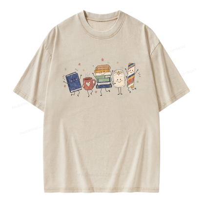 Pagewing Reading Doodle Unisex Washed T-shirt