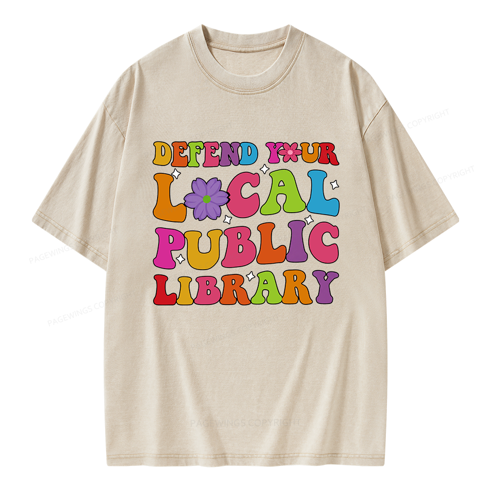 Pagewing Defend Your Local Public Library Unisex Washed T-shirt
